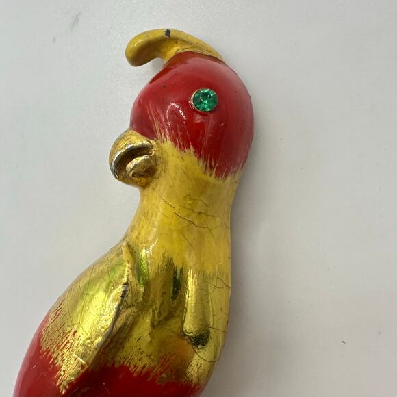 Coro 1940s vintage gold plated red enamel rhinestones faux pearl parrot brooch - Picture 3 of 8